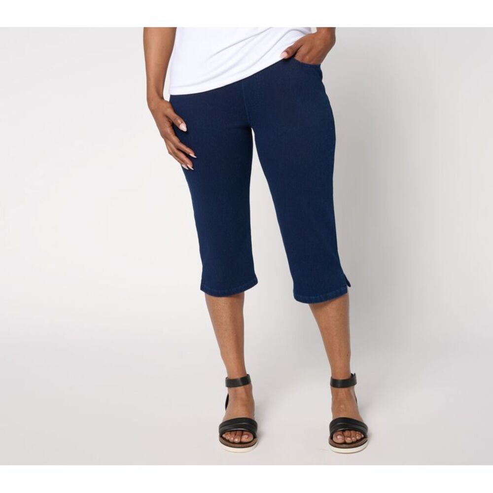 Denim & Co. Women's Petite Pants PM Comfy Knit Air Skimmer Wide Blue